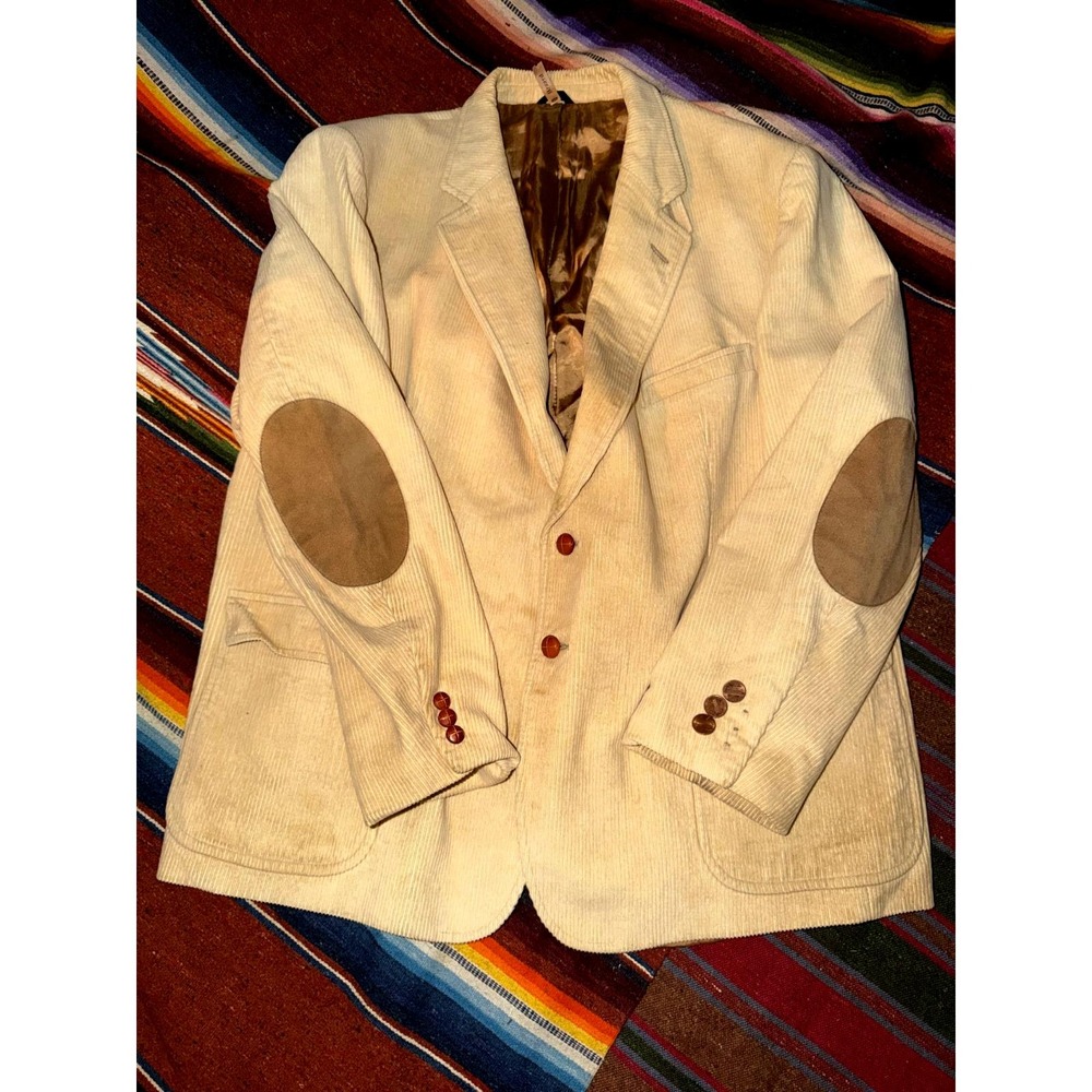 Mens Size 50 1950s VTG Cream Corduroy Blazer Sport Coat Styled Luxury Imperial